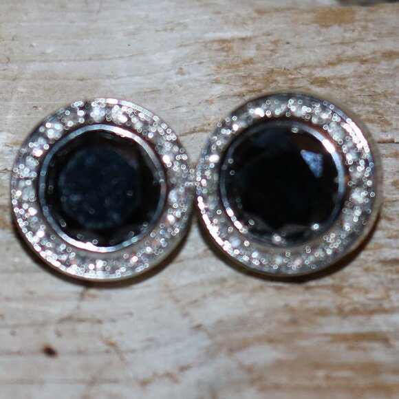 Designer Like DY Round Amber Stone w Crystals Stud Earrings NEW! - Picture 2 of 5